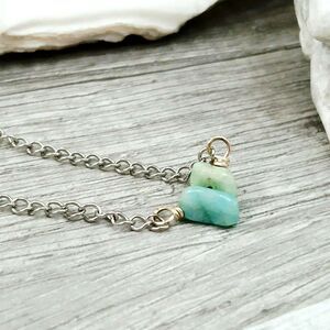 Dainty amazonite crystal beaded necklace, gemstone jewelry, minimalist 16"
